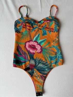 Colcci Trancoso Tropical Toucan Floral Bodysuit XS Made in Brazil